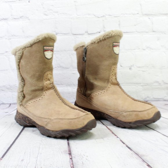 The North Face Tan Suede Side Zip Primaloft WP Winter Snow Boots Size 7 - Picture 3 of 9